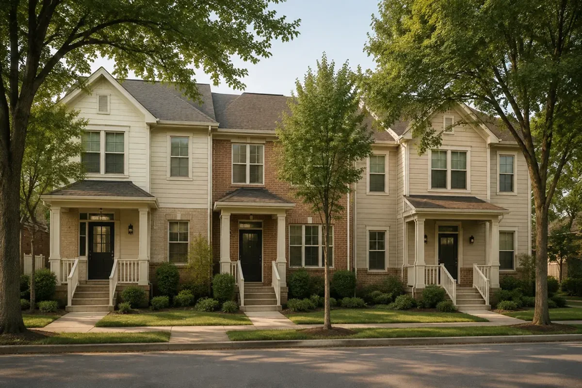 Illustrative residential rental properties viewed from a tree-lined street