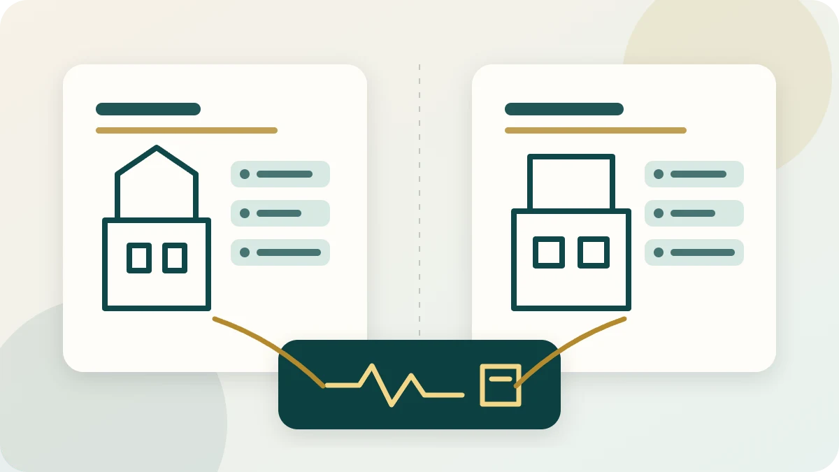 Illustration of two property-management software paths converging on reconciled books and a documented decision
